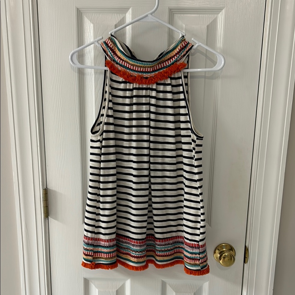 THML Striped Sleeveless Top with Colorful Trim